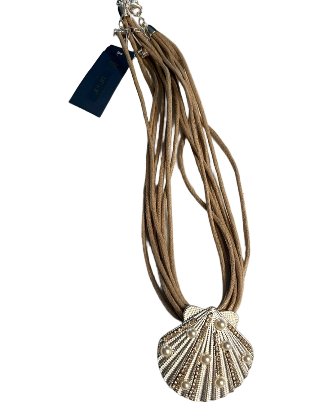 Seashell Pendant Multi-Strand Hair Accessory in Tan with Pearl Accents